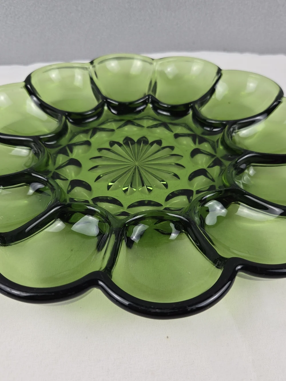 Vintage 1970s Anchor Hocking Avocado Green Deviled Egg Plate